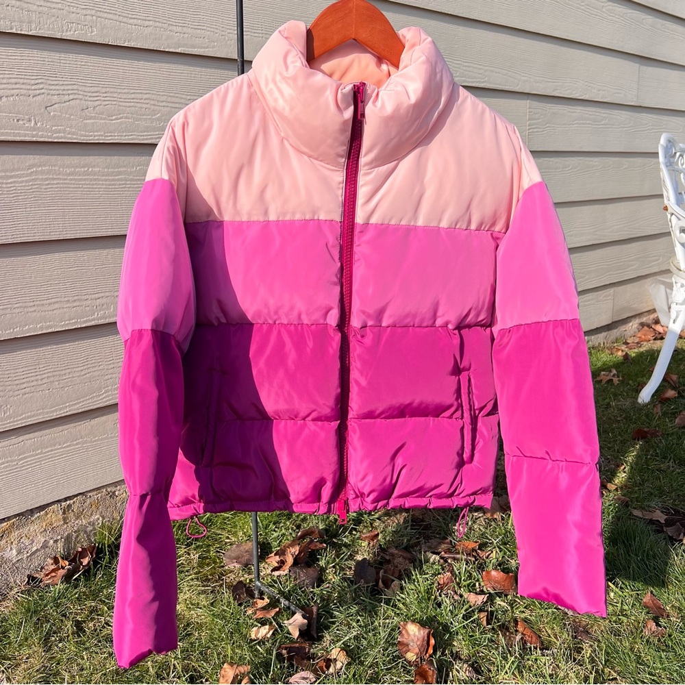 Rebecca Minkoff Vibrant Pink and Cream Puffer Jacket - Picture 3 of 9